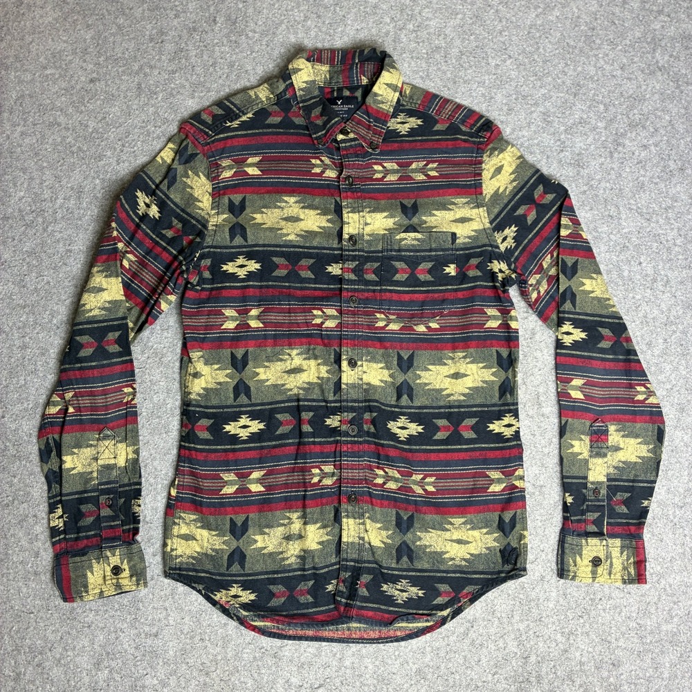 American Eagle Mens Small Southwestern Geometric Button Down Long Sleeve Shirt